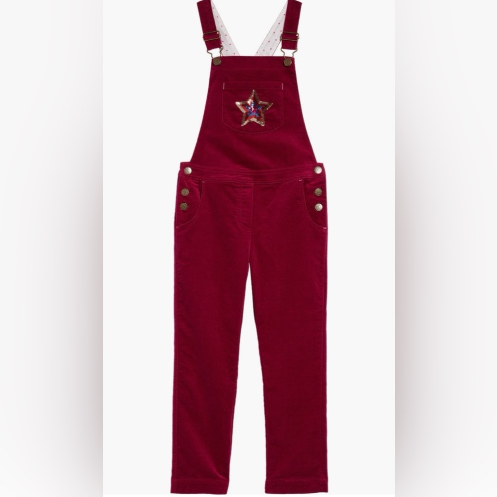 NWT. Mini Boden Sequin Overalls, Shocking Pink, Size 5-6y